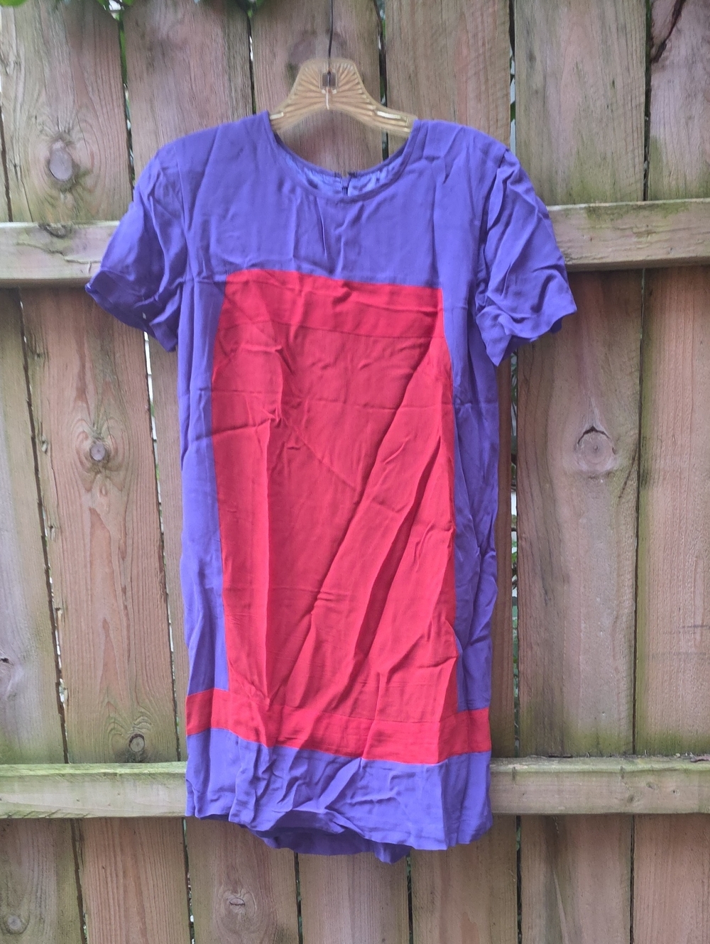 Purple & Red Colorblock Short Sleeve Dress Top